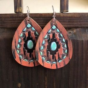 Gorgeous BIG Western Leather Teardrop Earrings!!!